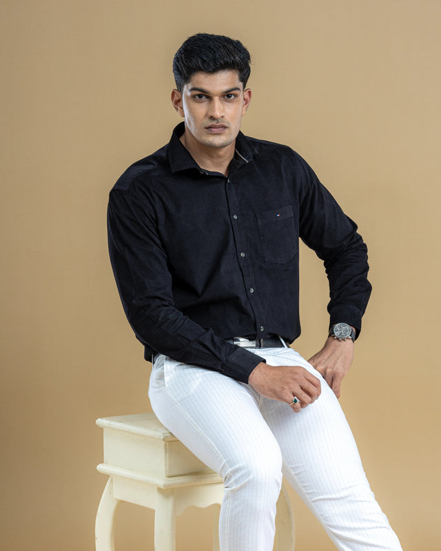 Black Corduroy Solid Shirt
