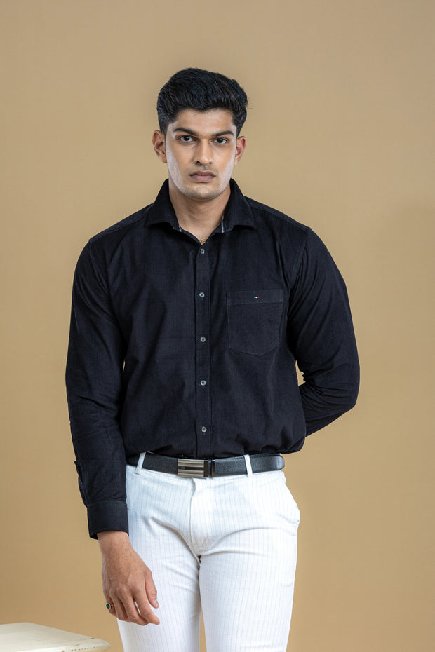 Black Corduroy Solid Shirt