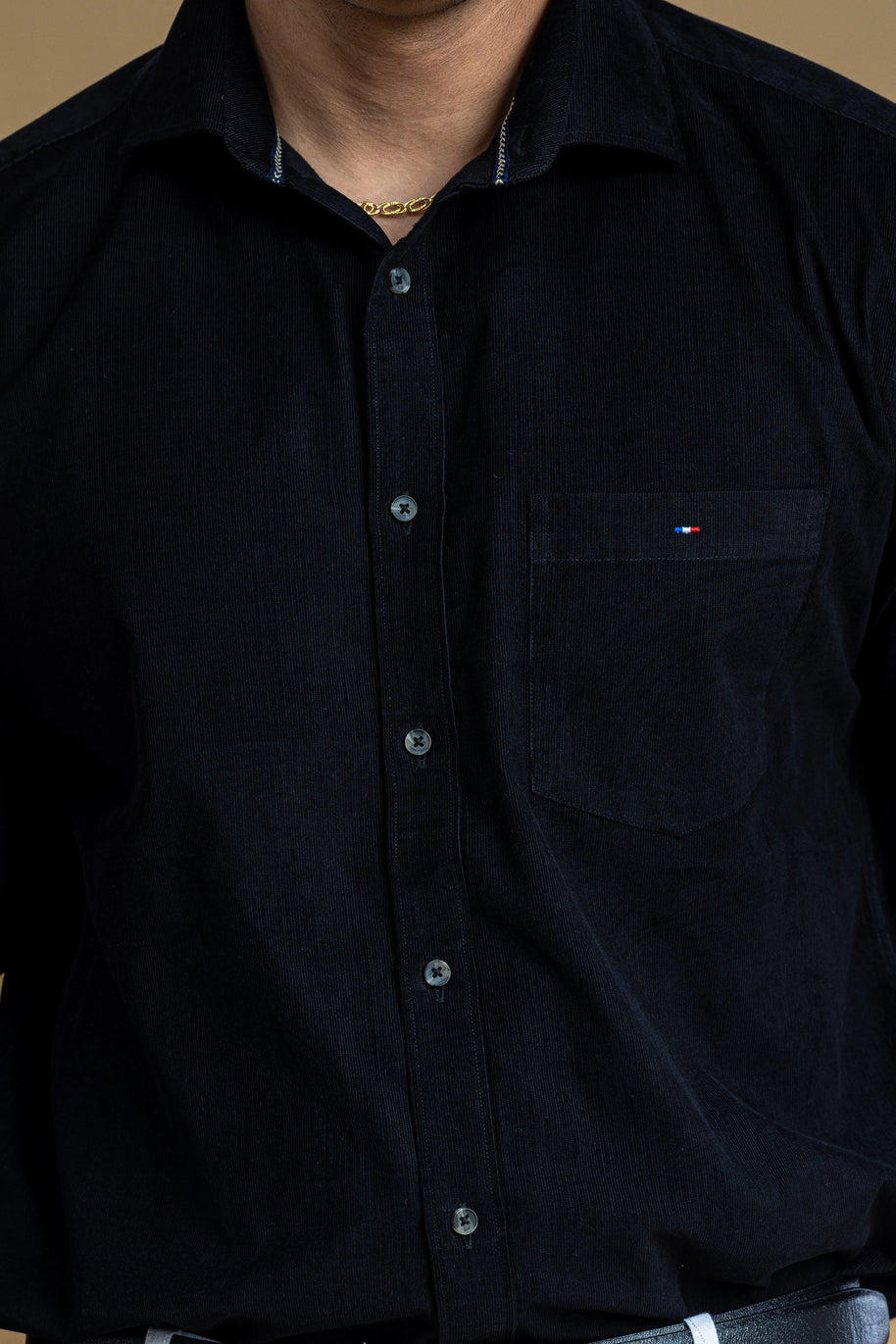 Black Corduroy Solid Shirt
