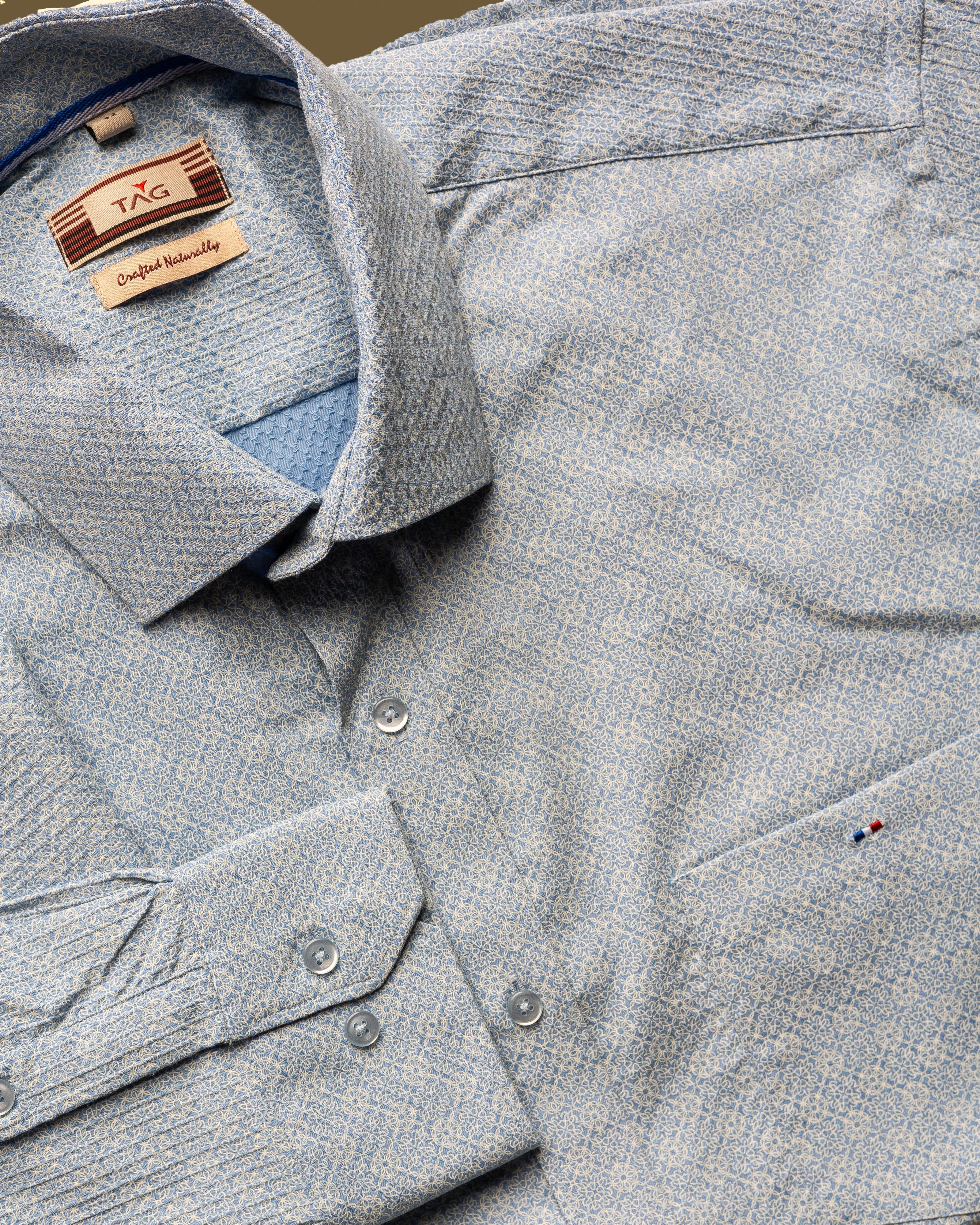Powder Blue Floral Printed Shirt
