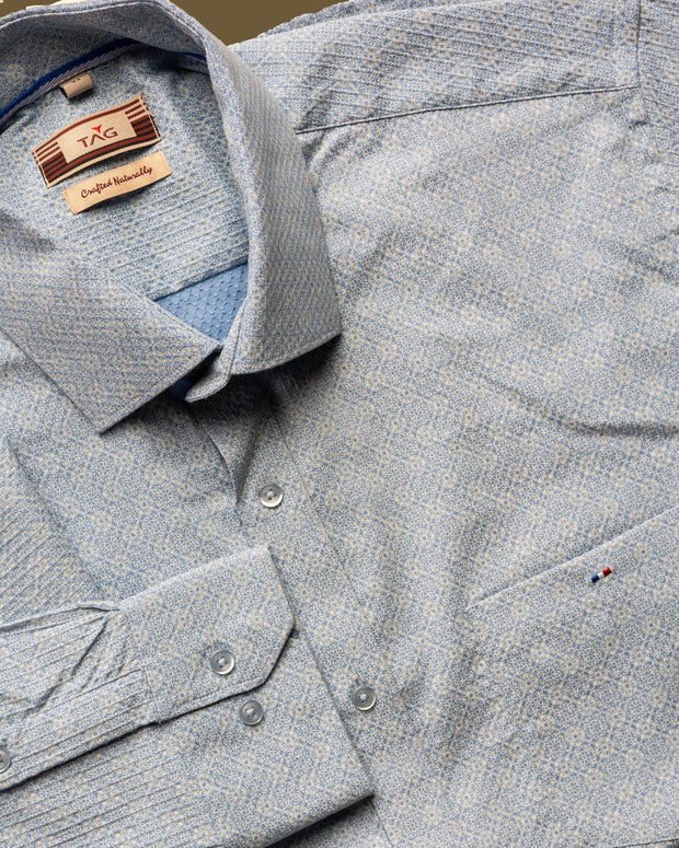Powder Blue Floral Printed Shirt