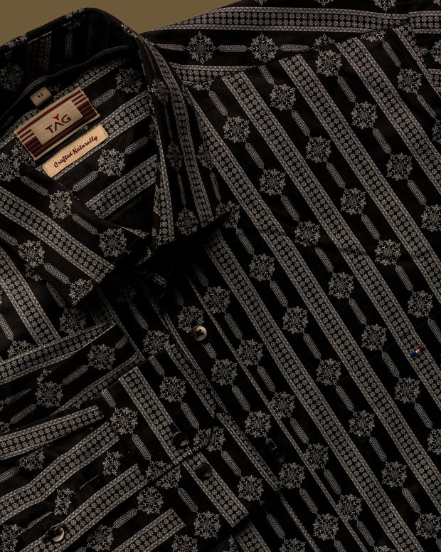 Black and White Floral Printed Shirt