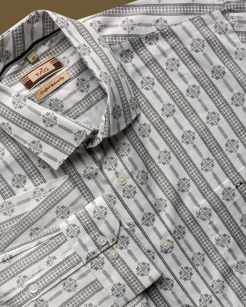 White and Black Floral Printed Shirt