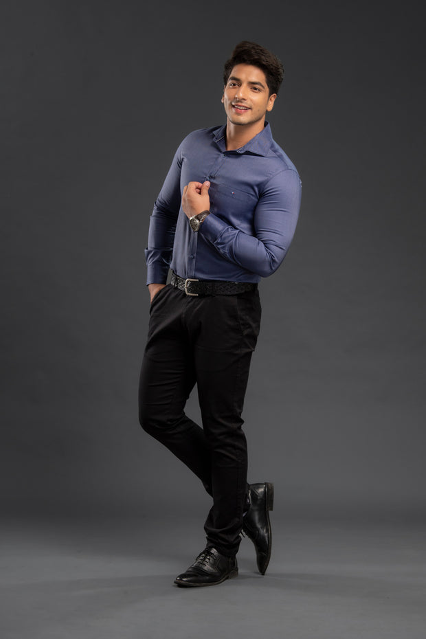 Light Blue Solid Two Tone Oxford Plain Shirt