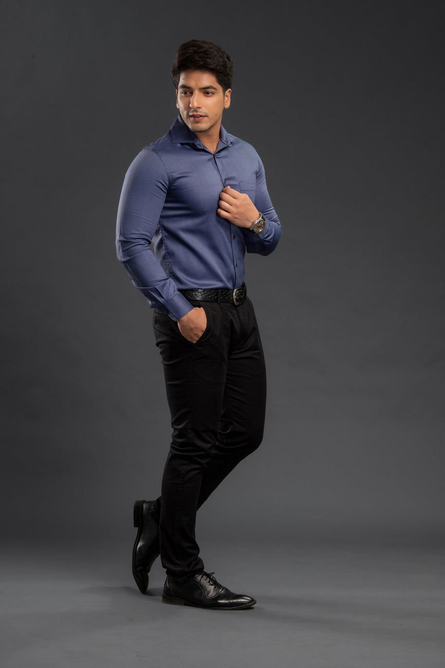 Light Blue Solid Two Tone Oxford Plain Shirt