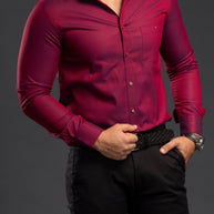 Maroon Trendy Two Tone Oxford Plain Shirt