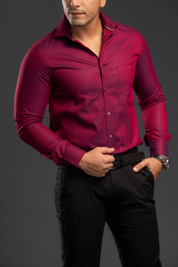 Maroon Trendy Two Tone Oxford Plain Shirt