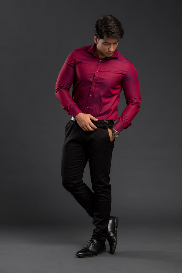 Maroon Trendy Two Tone Oxford Plain Shirt