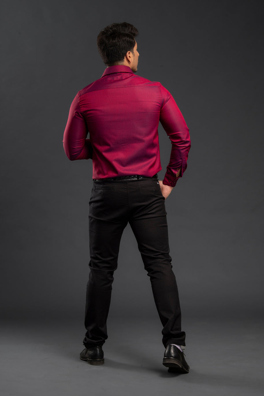 Maroon Trendy Two Tone Oxford Plain Shirt