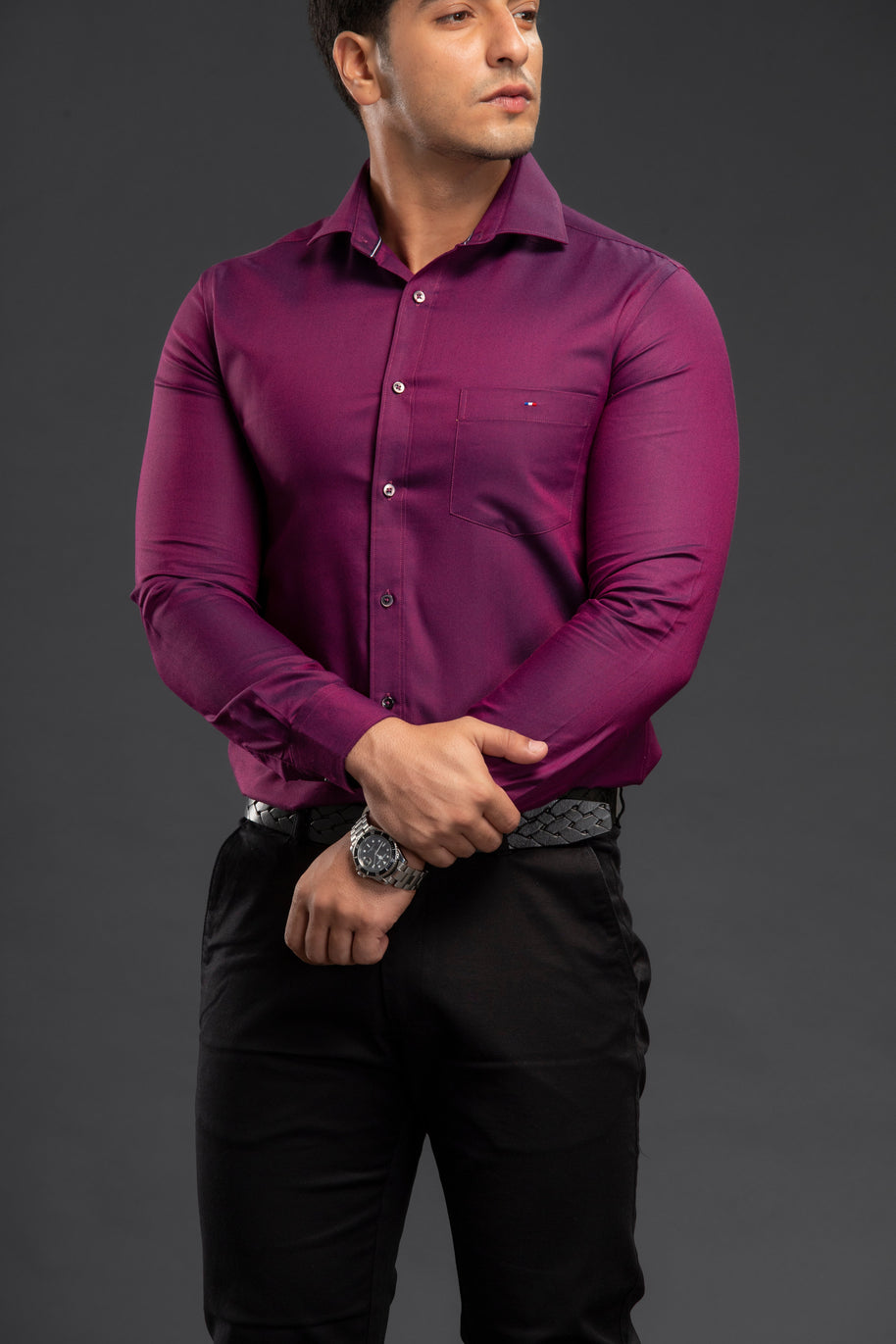 Pink Solid Two Tone Oxford Plain Shirt