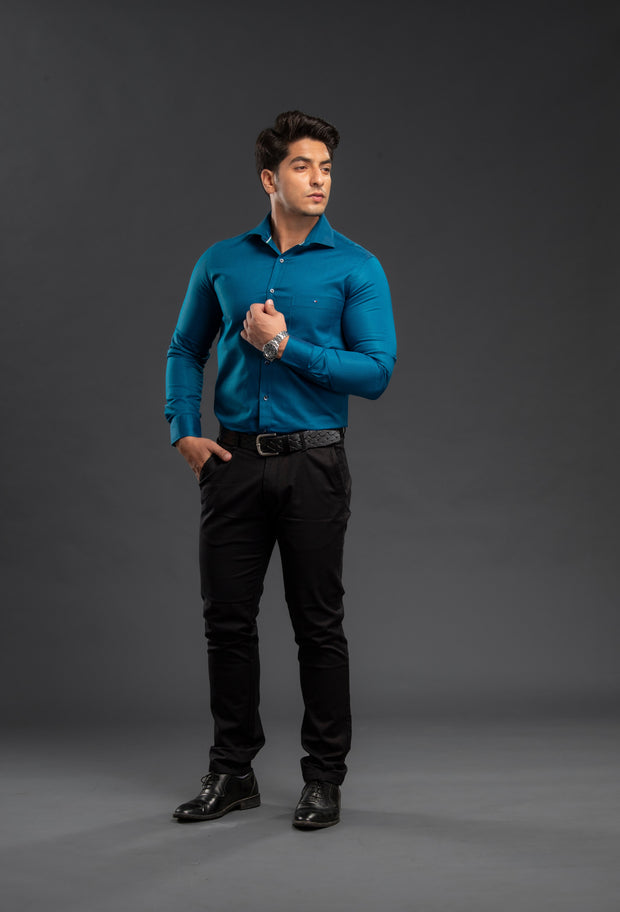 Sea Green Stylish Two Tone Oxford  Plain Shirt
