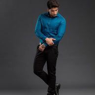 Sea Green Stylish Two Tone Oxford  Plain Shirt