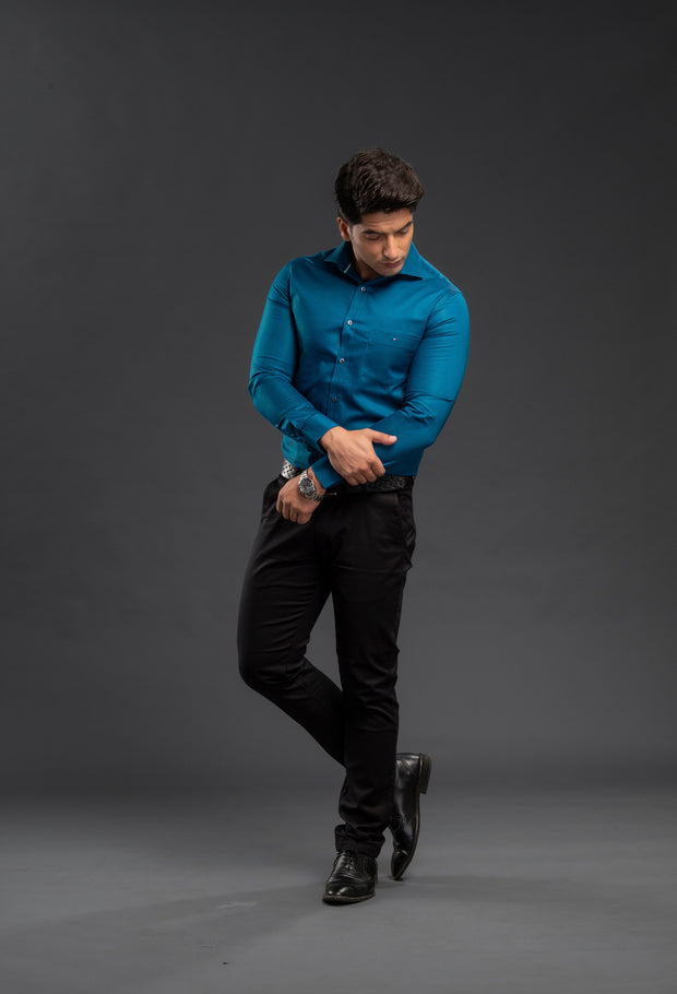 Sea Green Stylish Two Tone Oxford  Plain Shirt