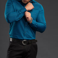 Sea Green Stylish Two Tone Oxford  Plain Shirt