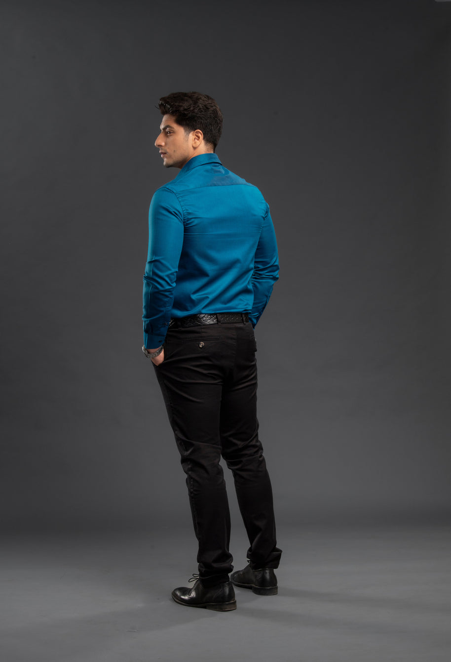 Sea Green Stylish Two Tone Oxford  Plain Shirt