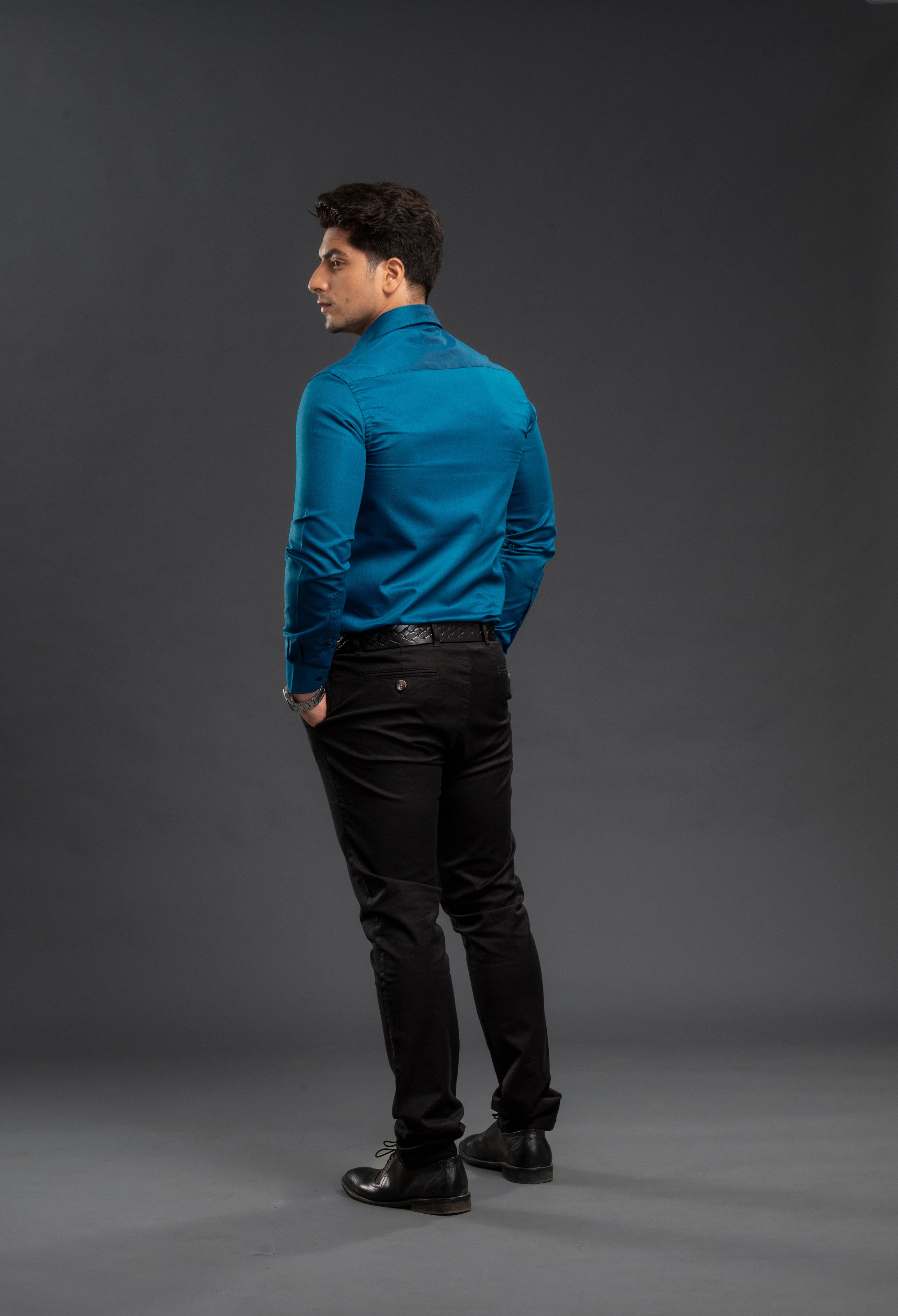 Sea Green Stylish Two Tone Oxford  Plain Shirt