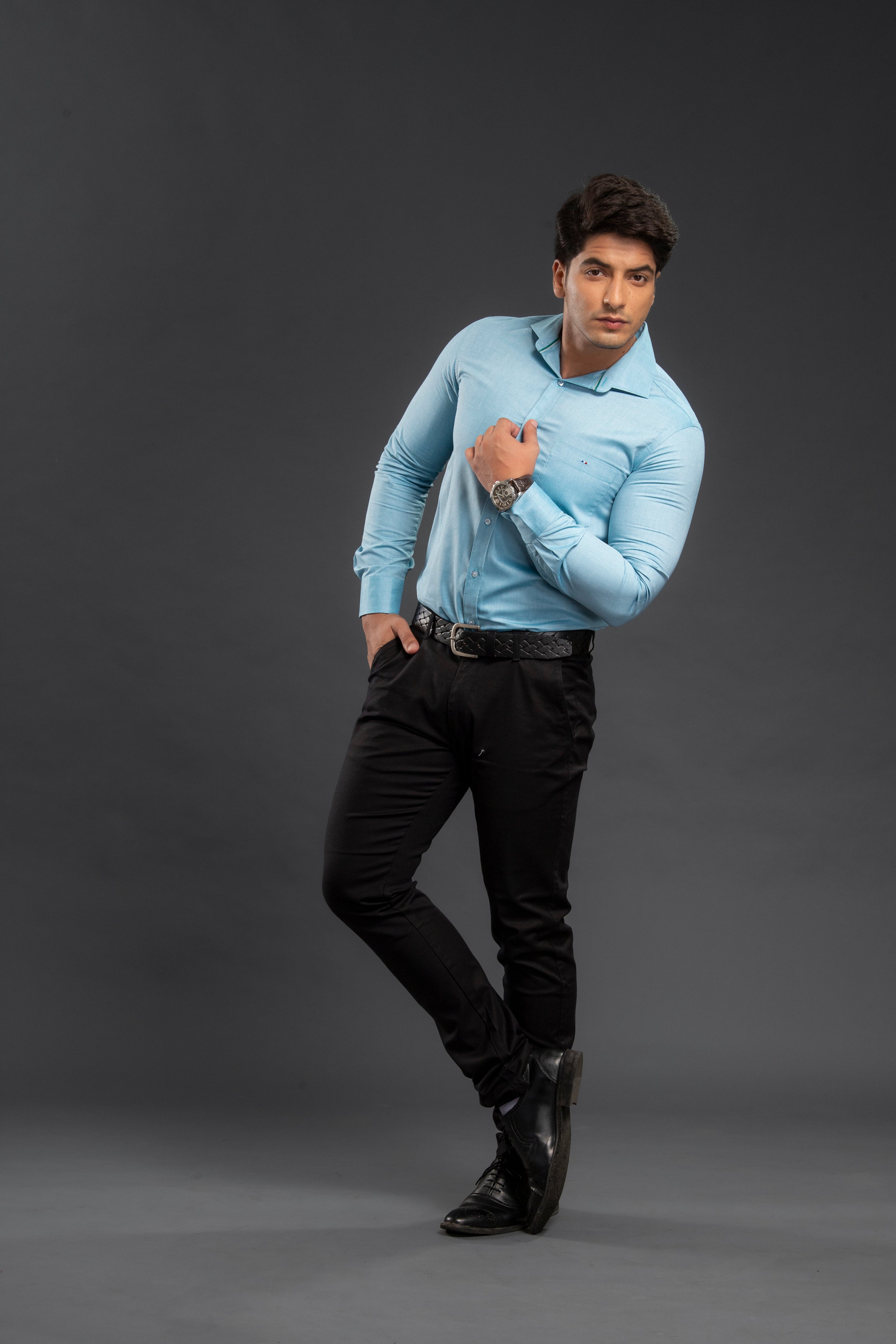 Aqua Chambray Plain Shirt
