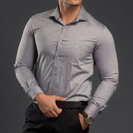 Black Solid Chambray Formal Shirt