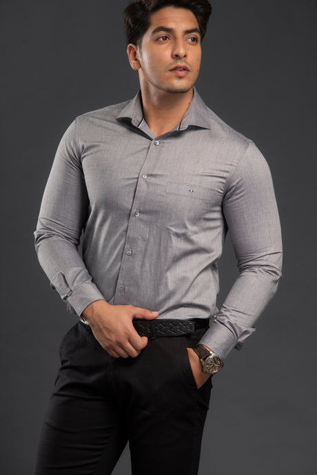 Black Solid Chambray Formal Shirt