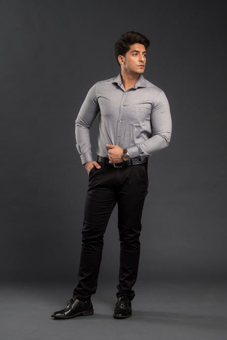 Black Solid Chambray Formal Shirt