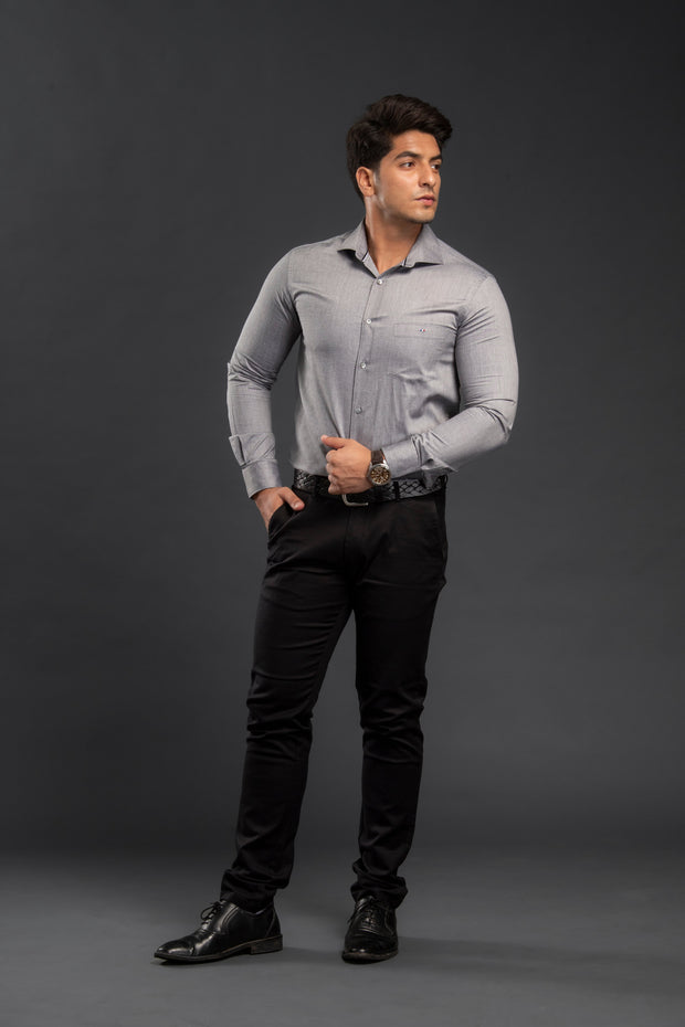 Black Solid Chambray Formal Shirt