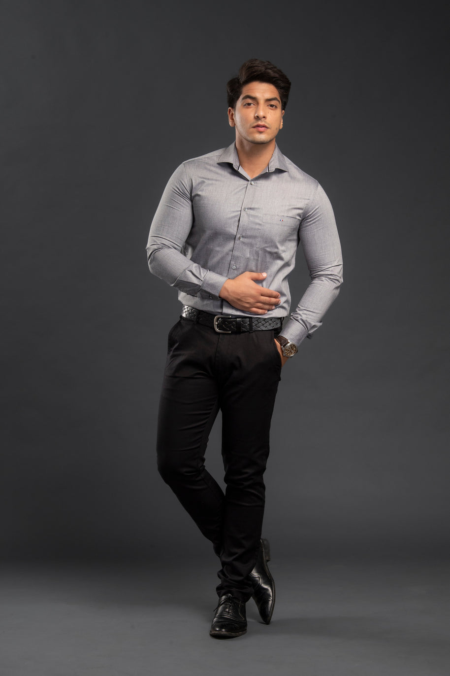 Black Solid Chambray Formal Shirt