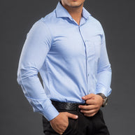 Blue Solid Chambray Cotton Shirt