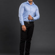 Blue Solid Chambray Cotton Shirt