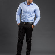Blue Solid Chambray Cotton Shirt