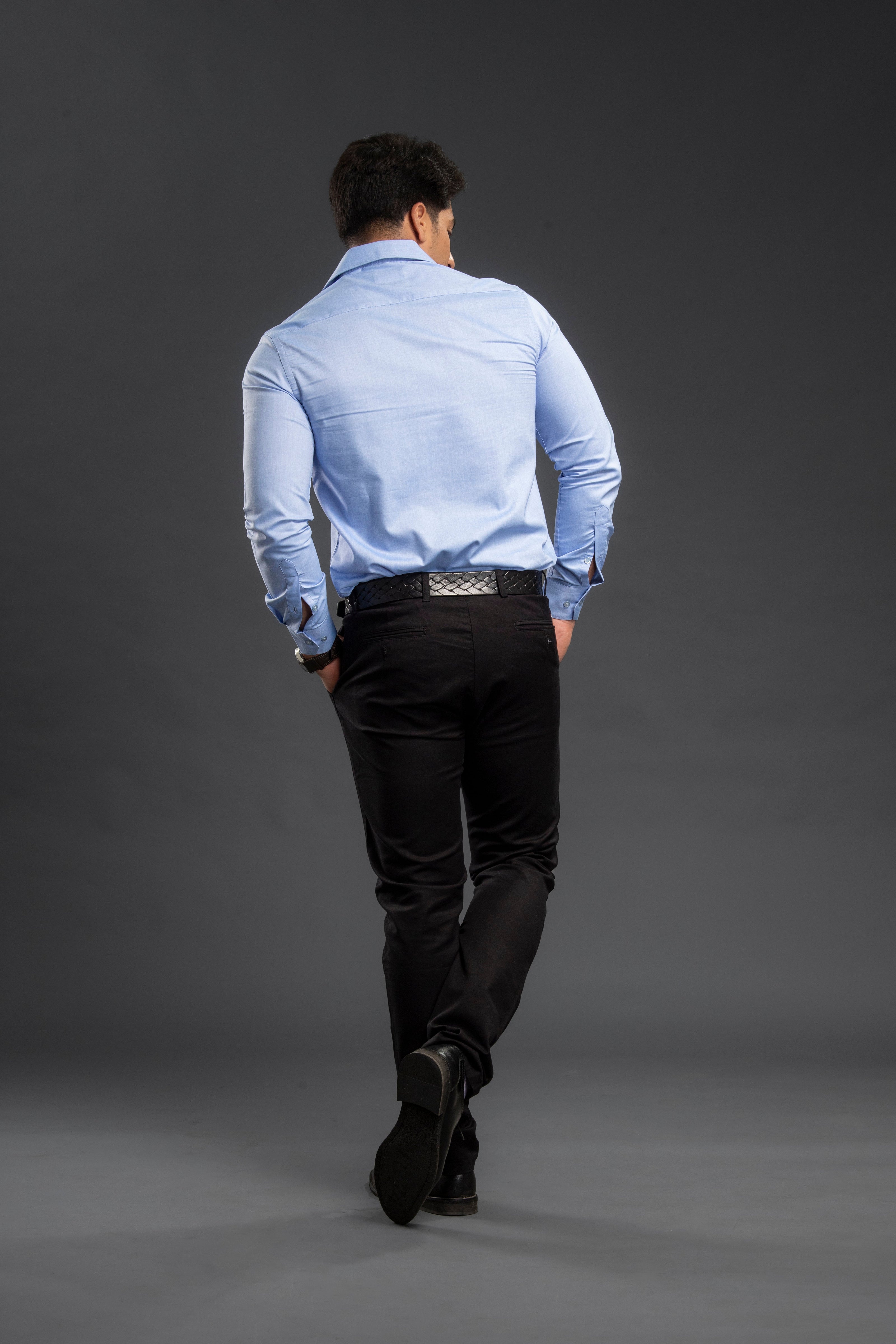 Blue Solid Chambray Cotton Shirt