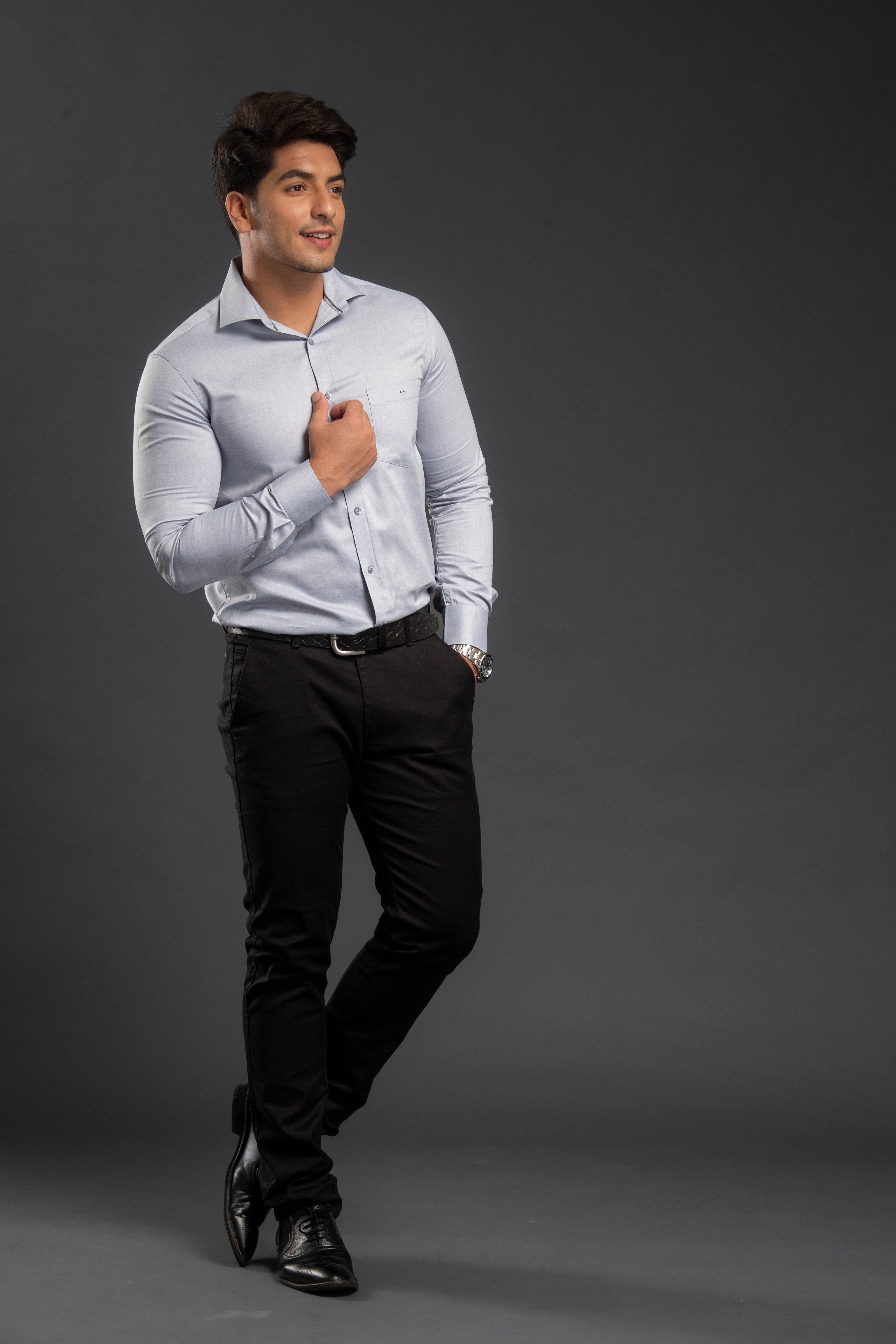 Grey Vintage Chambray Plain Shirt
